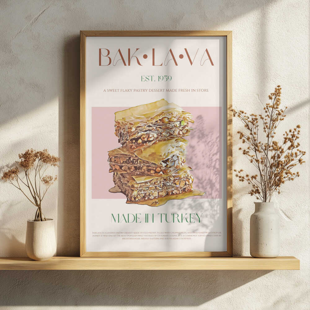 Delicious Turkish Baklava Art Print UK — Vintage Warm Wall Art — Kitchen — Wall It All Prints