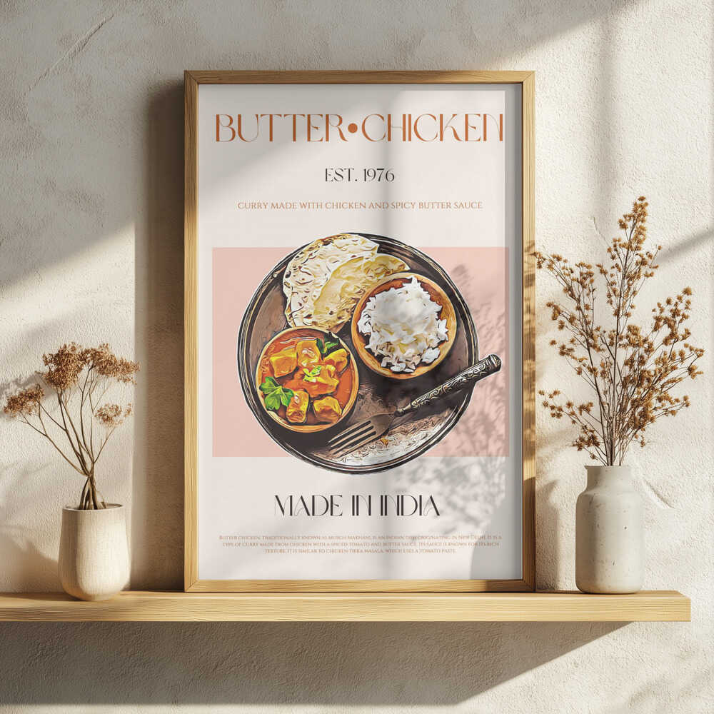 Classic Butter Chicken Meal Art Print UK — Vintage Vibrant Wall Art — Kitchen — Wall It All Prints