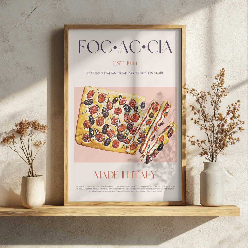 Fresh Baked Focaccia Art Print UK — Food Dark Wall Art — Kitchen — Wall It All Prints