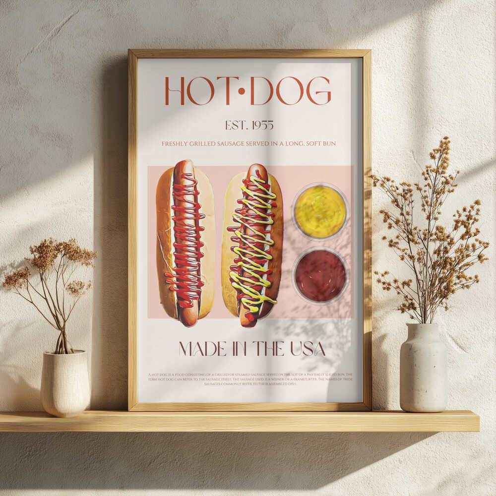 Classic American Hot Dogs Art Print UK — Vintage Vibrant Wall Art — Kitchen — Wall It All Prints