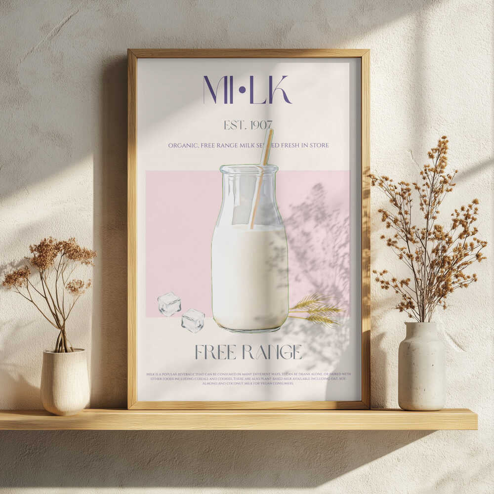 Organic Milk Bottle Art Print UK — Food Minimal Wall Art — Kitchen — Wall It All Prints