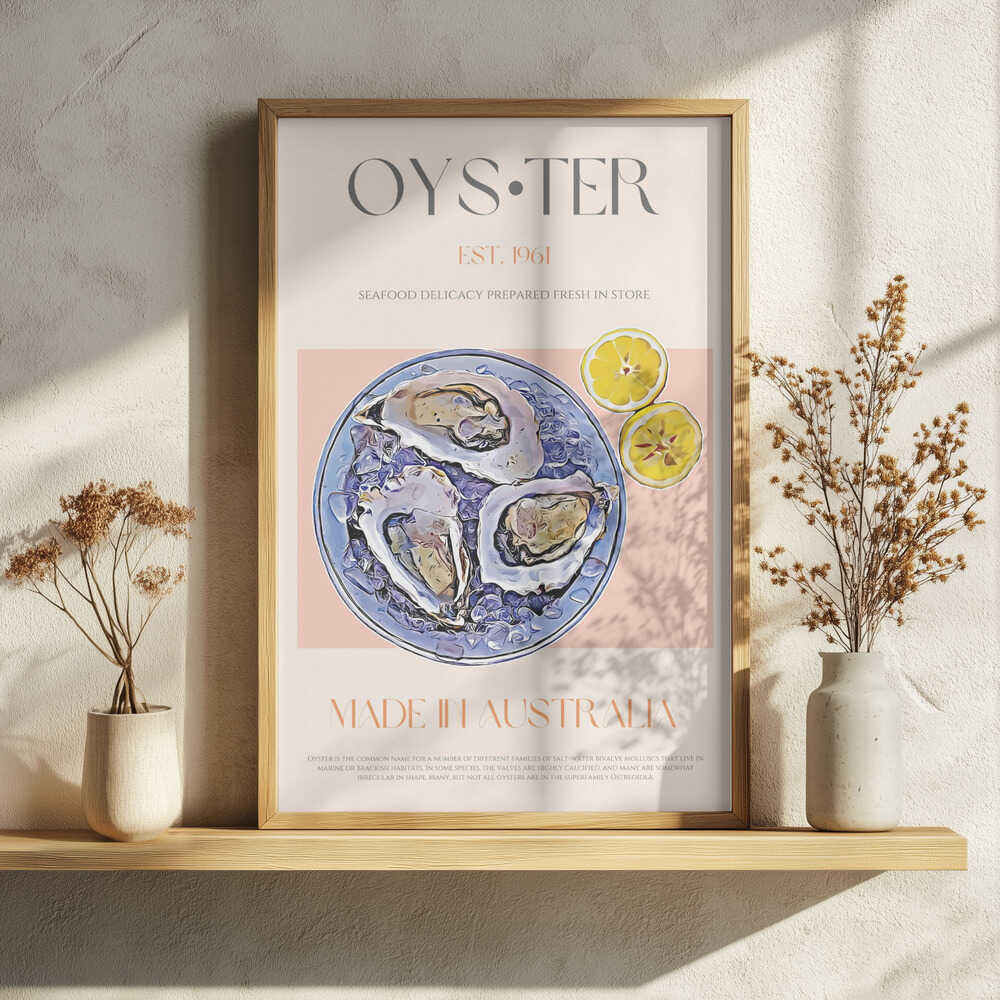 Fresh Oysters with Lemon Slices Art Print UK — Vintage Vibrant Wall Art — Kitchen — Wall It All Prints