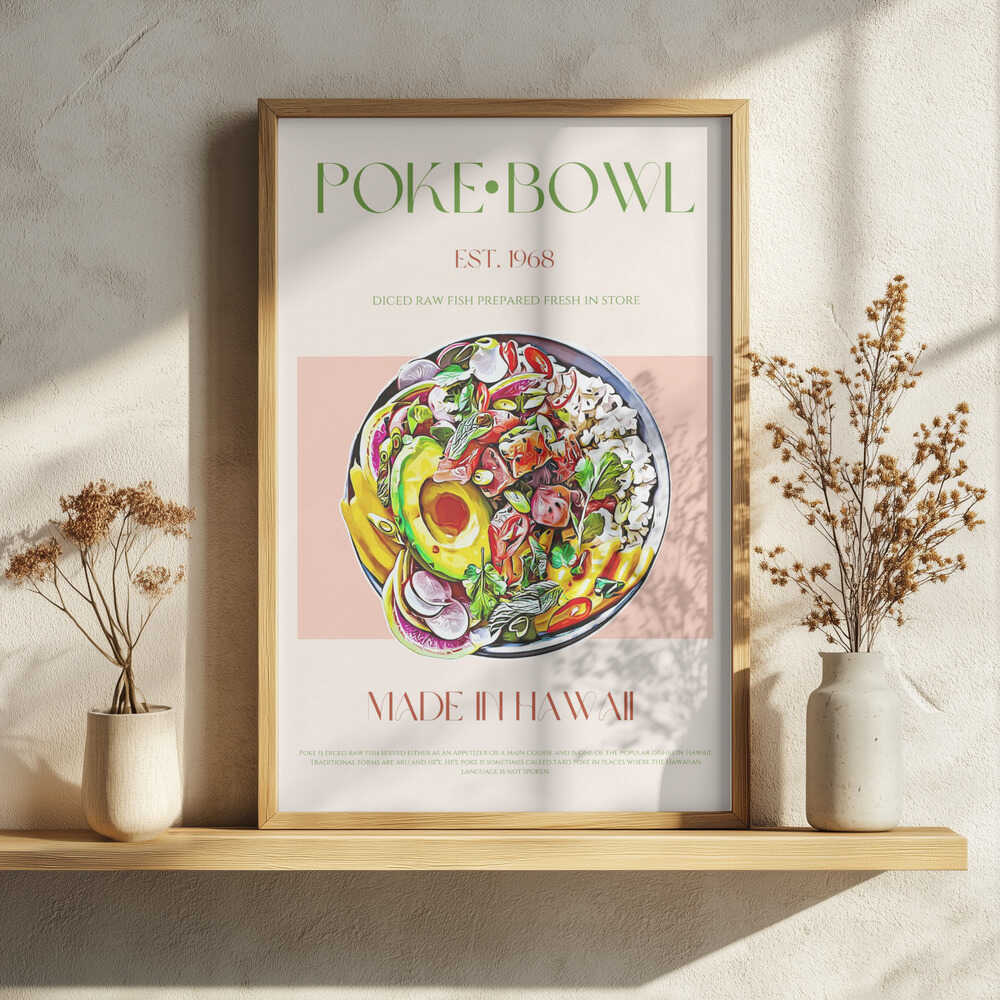 Fresh Hawaiian Poke Bowl Art Print UK — Food Vibrant Wall Art — Kitchen — Wall It All Prints