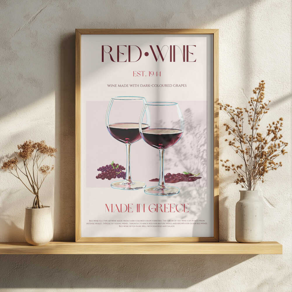 Greek Red Wine Art Print UK — Dark Moody Dark Wall Art — Kitchen — Wall It All Prints