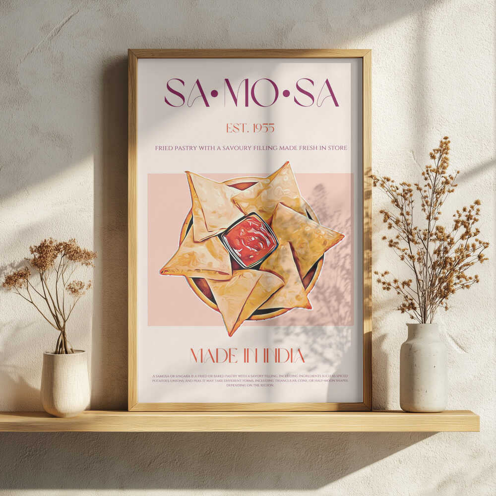 Crispy Indian Samosas Art Print UK — Vintage Warm Wall Art — Kitchen — Wall It All Prints