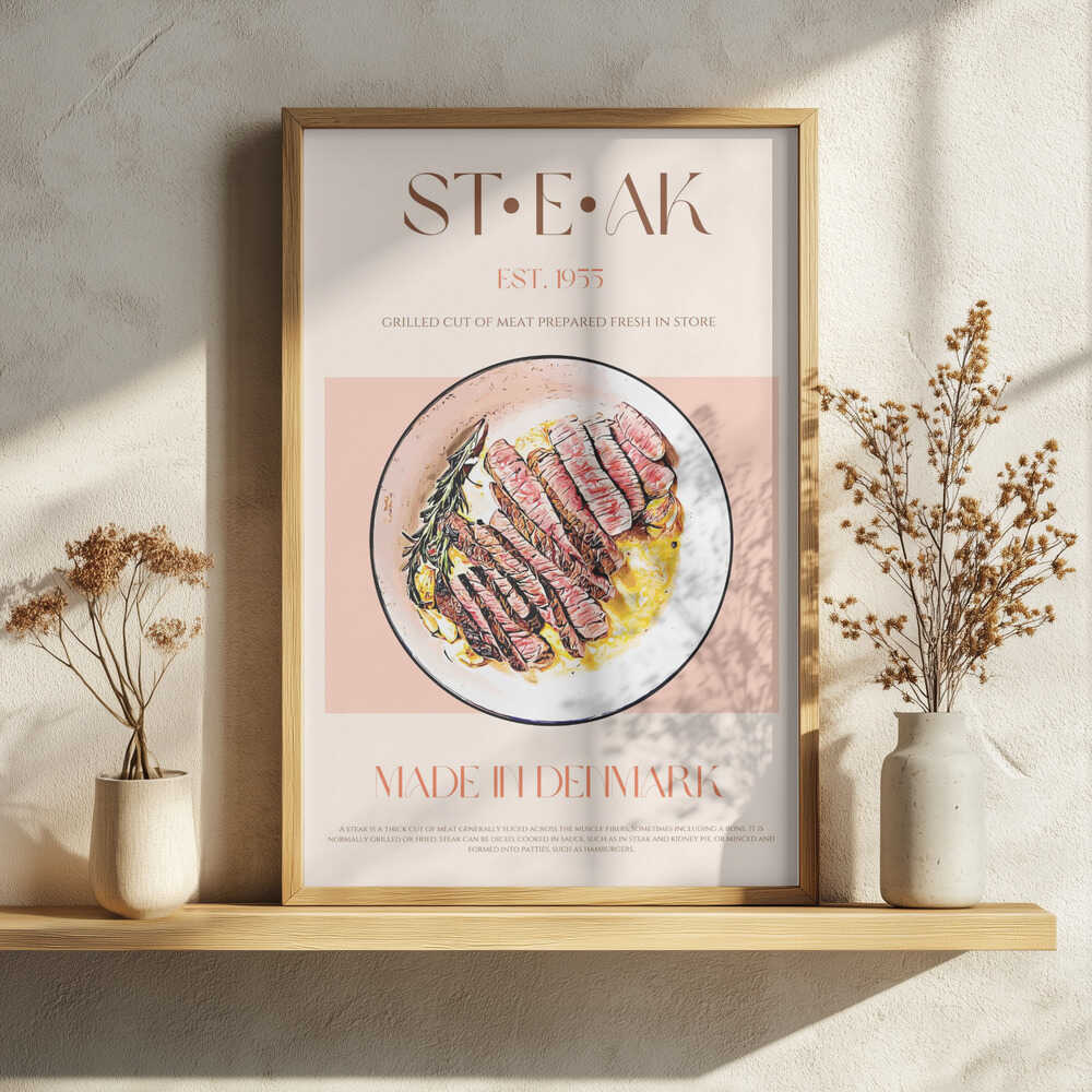 Fresh Grilled Steak Art Print UK — Abstract Minimal Wall Art — Kitchen — Wall It All Prints