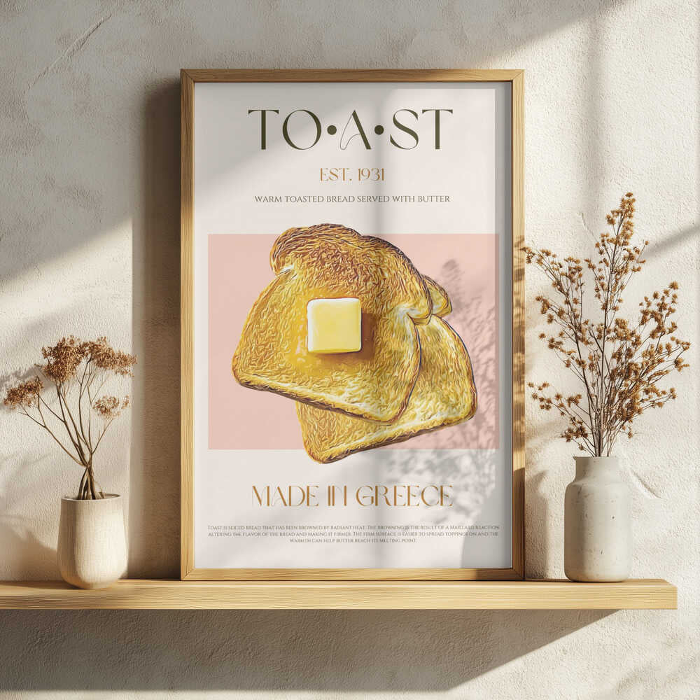 Golden Buttered Toast Art Print UK — Vintage Warm Wall Art — Kitchen — Wall It All Prints