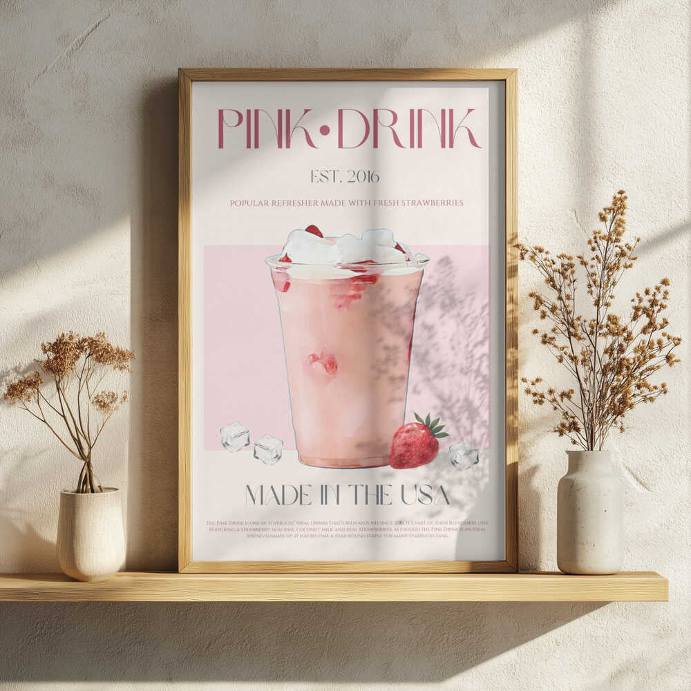 Pink Strawberry Drink Art Print UK — Food Calm Wall Art — Kitchen — Wall It All Prints