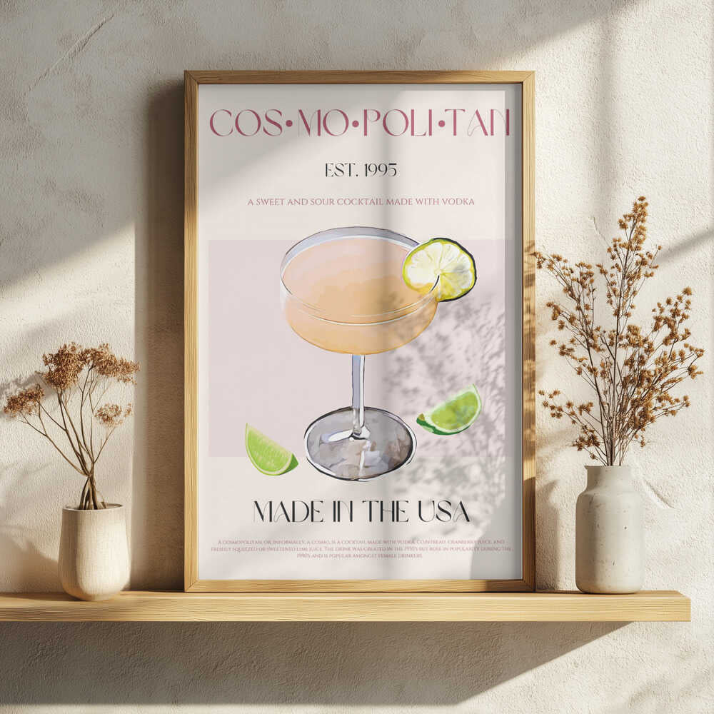 Cosmopolitan Cocktail With Lime Art Print UK — Vintage Minimal Wall Art — Kitchen — Wall It All Prints