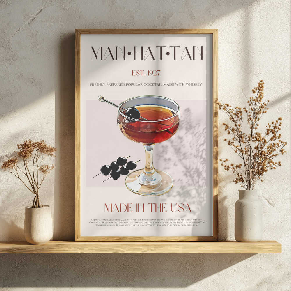 Vintage Manhattan Cocktail Art Print UK — Dark Moody Dark Wall Art — Living Room — Wall It All Prints