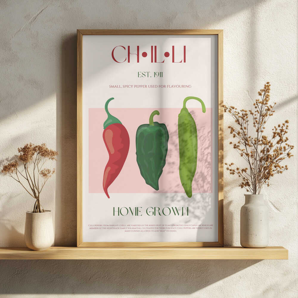 Home Grown Chili Peppers Art Print UK — Botanical Vibrant Wall Art — Kitchen — Wall It All Prints