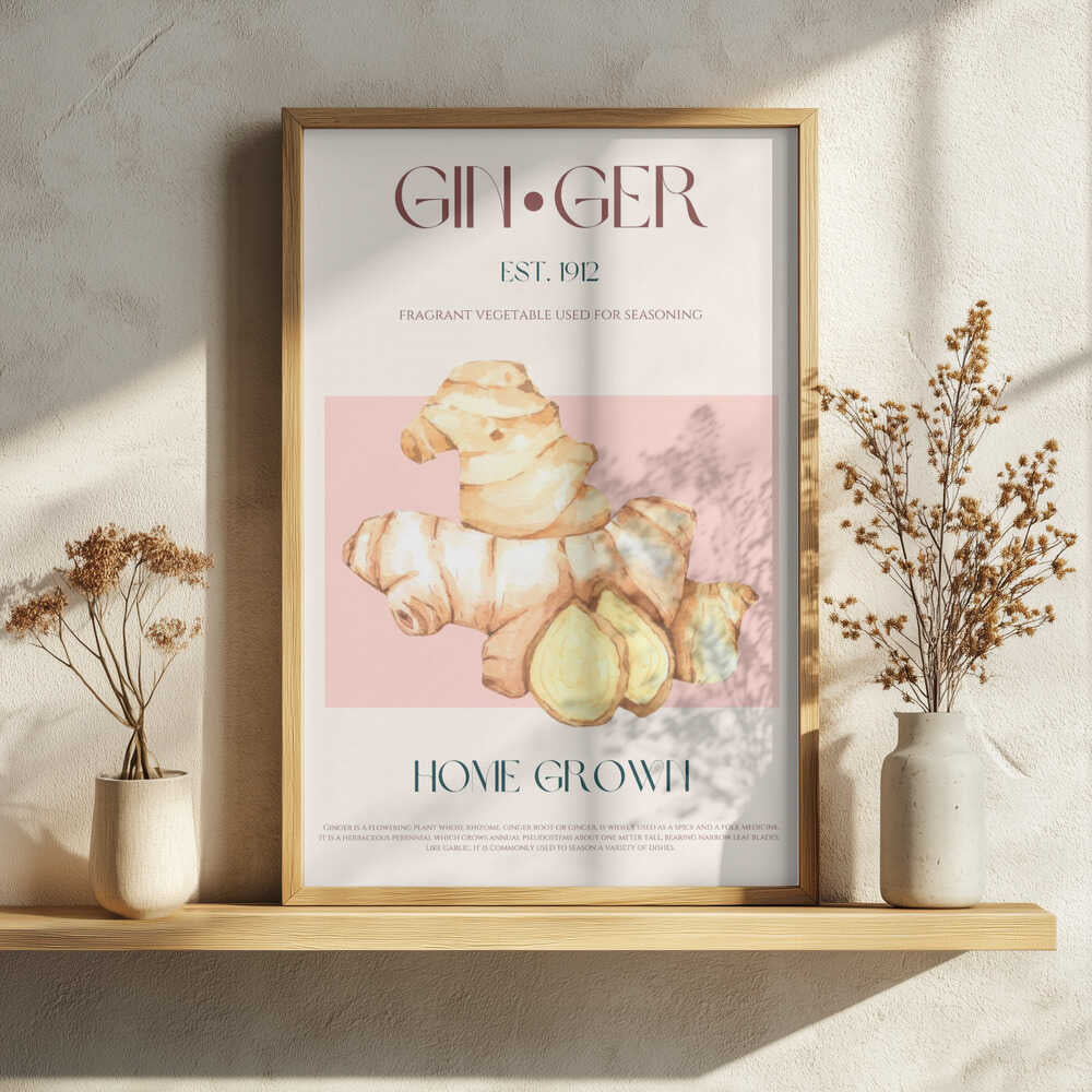 Home Grown Ginger Art Print UK — Botanical Warm Wall Art — Kitchen — Wall It All Prints
