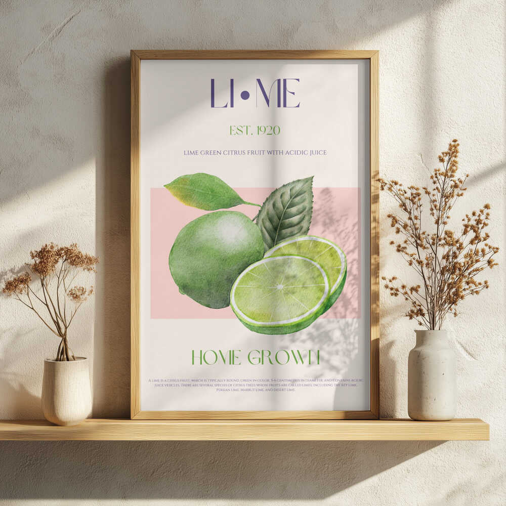 Home Grown Limes Art Print UK — Botanical Vibrant Wall Art — Kitchen — Wall It All Prints