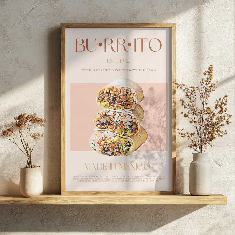 Stacked Mexican Burritos Art Print UK — Vintage Vibrant Wall Art — Kitchen — Wall It All Prints