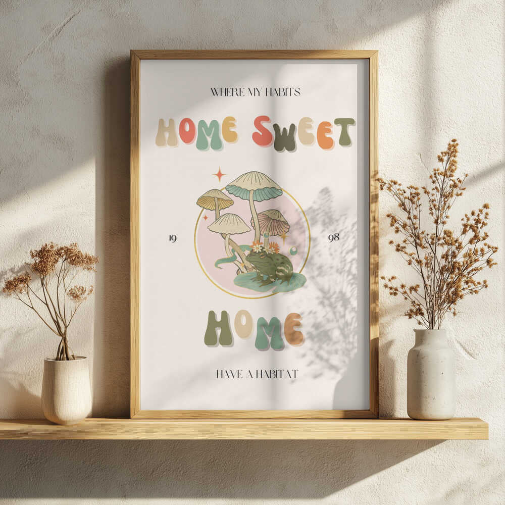 Sweet Home Mushroom Frog Art Print UK — Botanical Warm Wall Art — Living Room — Wall It All Prints