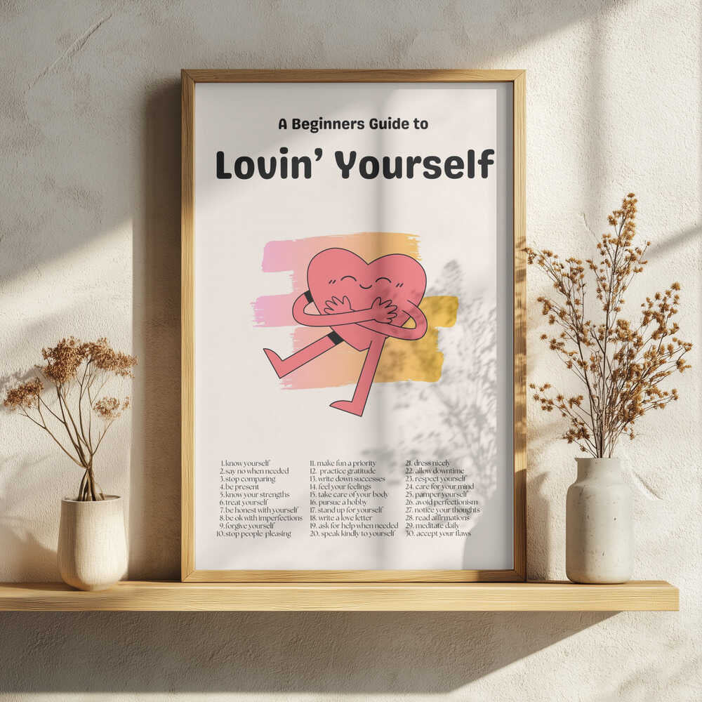 Self Love Illustrated Guide Art Print UK — Portrait Vibrant Wall Art — Bathroom — Wall It All Prints