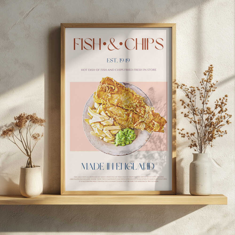 British Fish and Chips Art Print UK — Vintage Warm Wall Art — Kitchen — Wall It All Prints