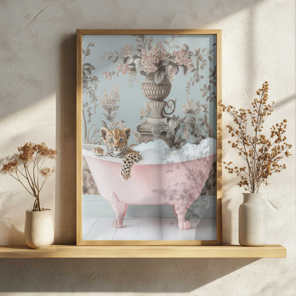 Baby Jaguar Bubble Bath Art Print UK — Botanical Elegant Wall Art — Bathroom — Wall It All Prints