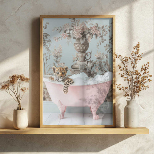 Baby Jaguar Bubble Bath Art Print UK — Botanical Vibrant Wall Art — Bedroom — Wall It All Prints