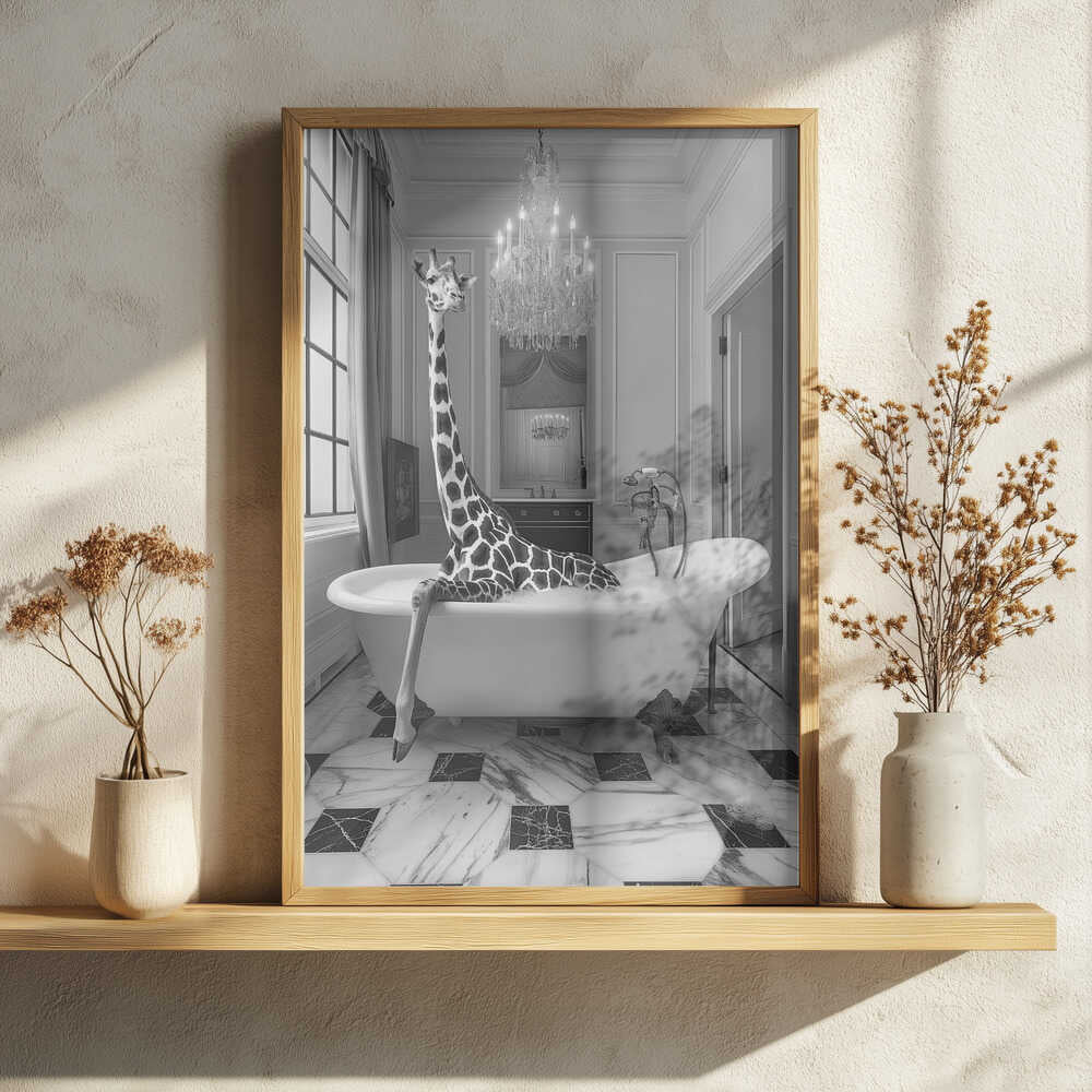 Surreal Giraffe Bath Art Print UK — Vintage Dark Wall Art — Bathroom — Wall It All Prints