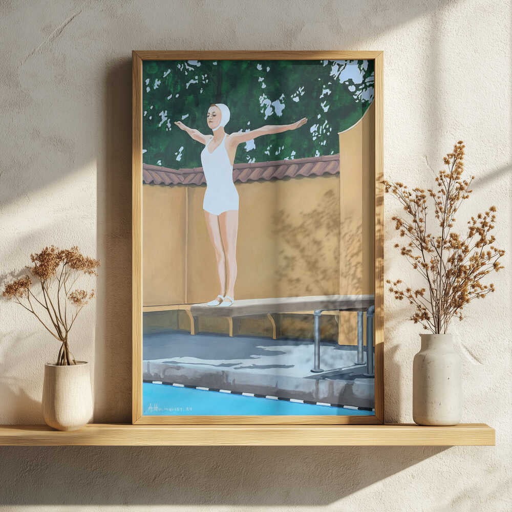 Vintage Pool Diver Art Print UK — Dark Moody Calm Wall Art — Bedroom — Wall It All Prints