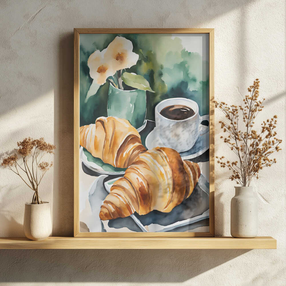 Fresh Croissants and Coffee Art Print UK — Botanical Warm Wall Art — Kitchen — Wall It All Prints