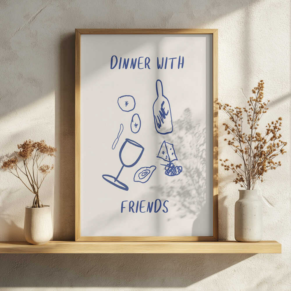 Wine and Cheese Night Art Print UK — Food Vibrant Wall Art — Kitchen — Wall It All Prints