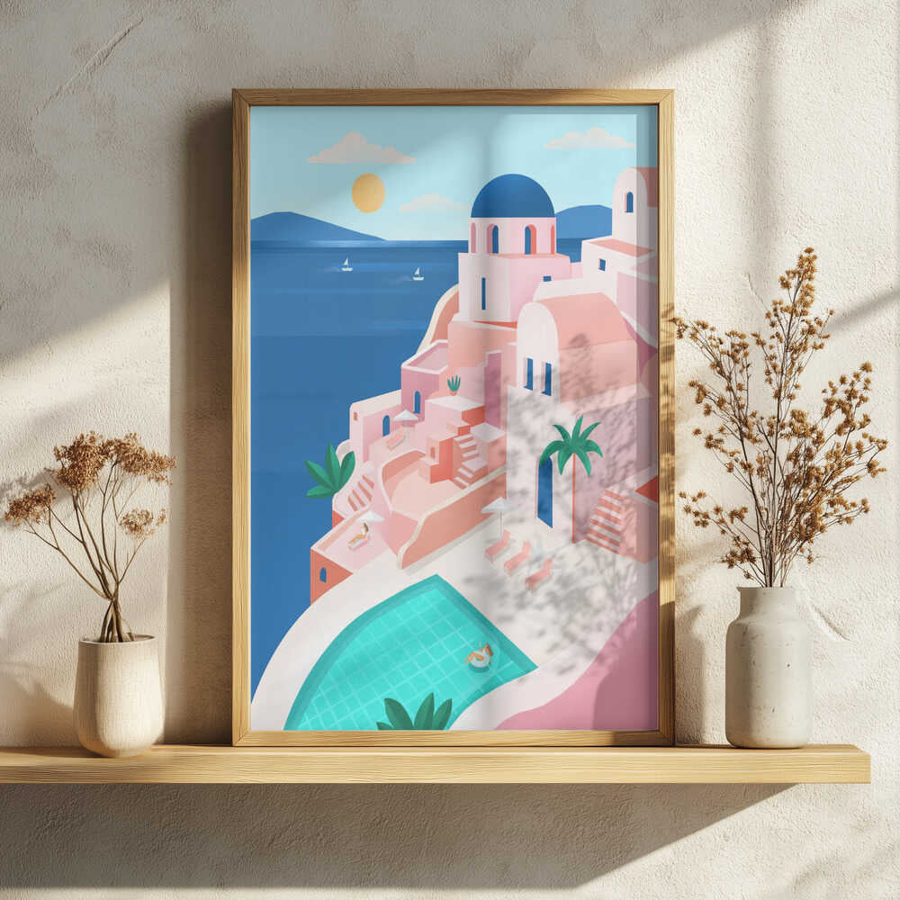 Tranquil Mediterranean Coastal Scene Art Print UK — Animal Calm Wall Art — Bedroom — Wall It All Prints