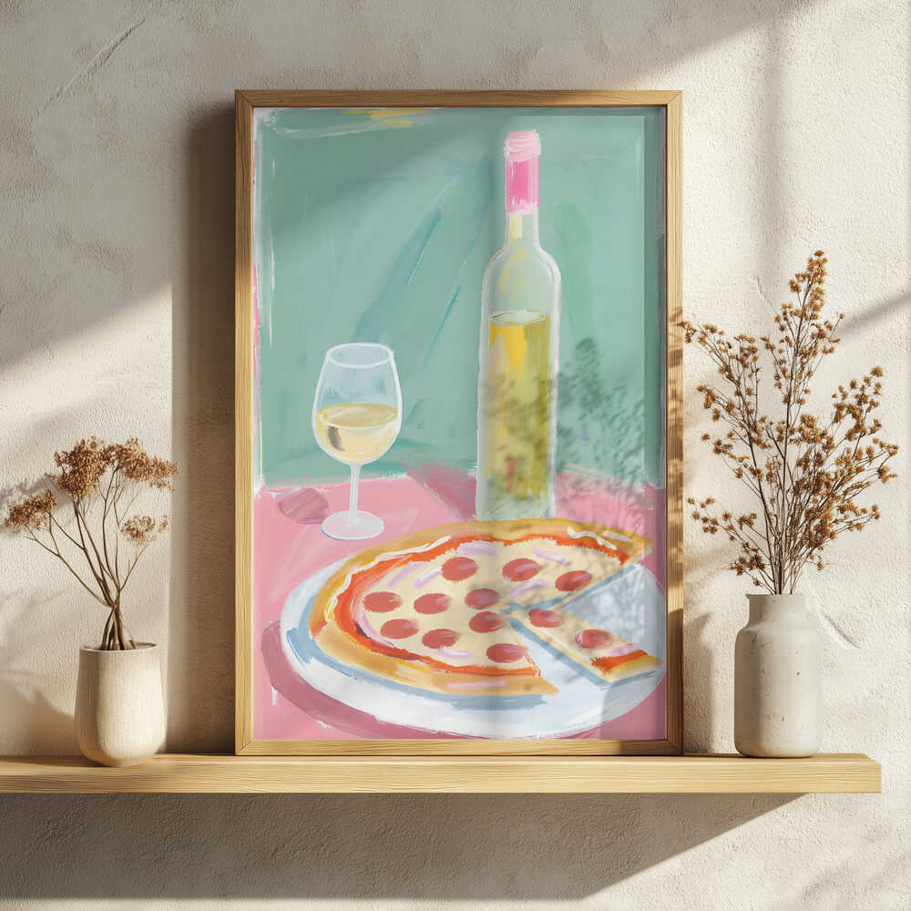 Pepperoni Pizza Wine Art Print UK — Food Vibrant Wall Art — Kitchen — Wall It All Prints