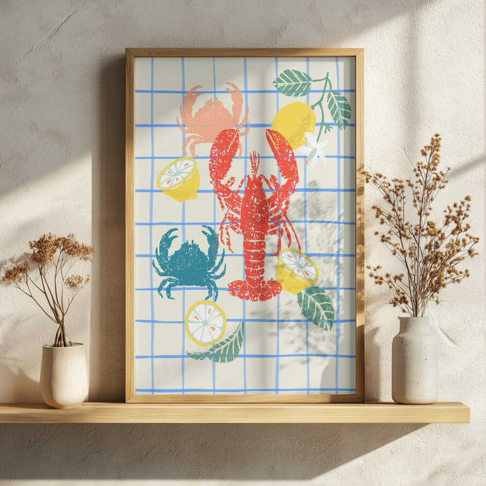 Summer Seafood Plaid Art Print UK — Botanical Vibrant Wall Art — Kitchen — Wall It All Prints