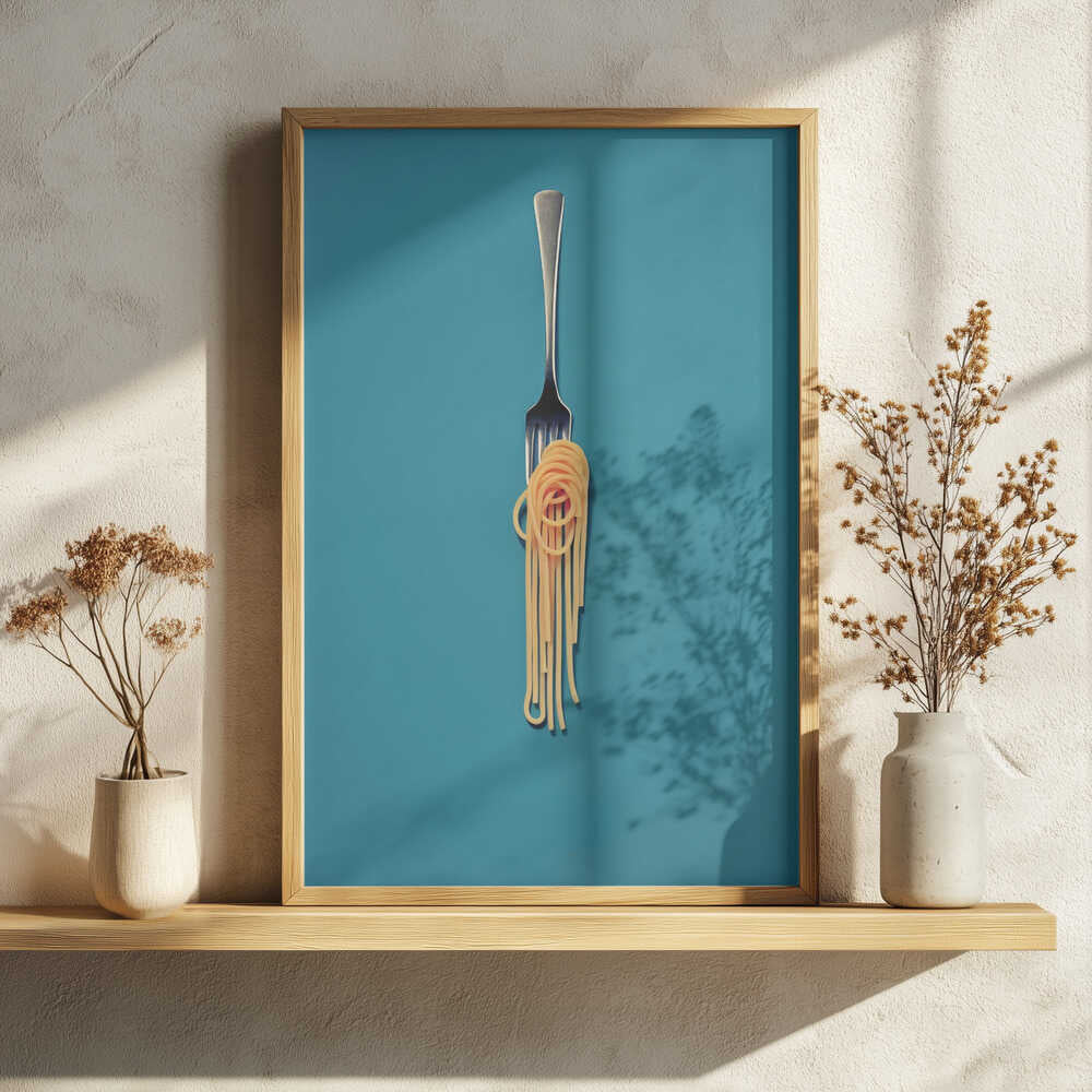 Minimal Spaghetti Fork Art Print UK — Abstract Vibrant Wall Art — Kitchen — Wall It All Prints