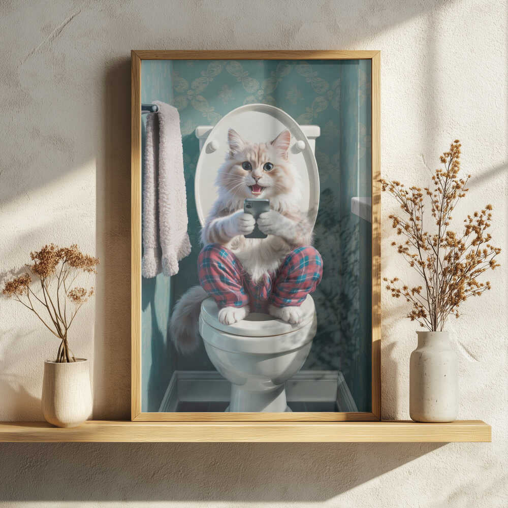 Funny Cat On Toilet Art Print UK — Animal Vibrant Wall Art — Bathroom — Wall It All Prints