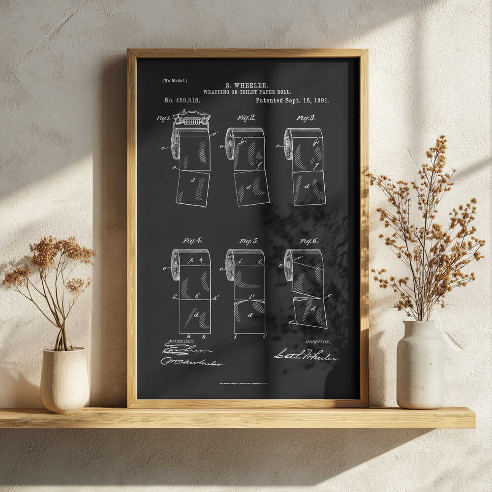 Vintage Toilet Paper Patent Art Print UK — Vintage Dark Wall Art — Bathroom — Wall It All Prints