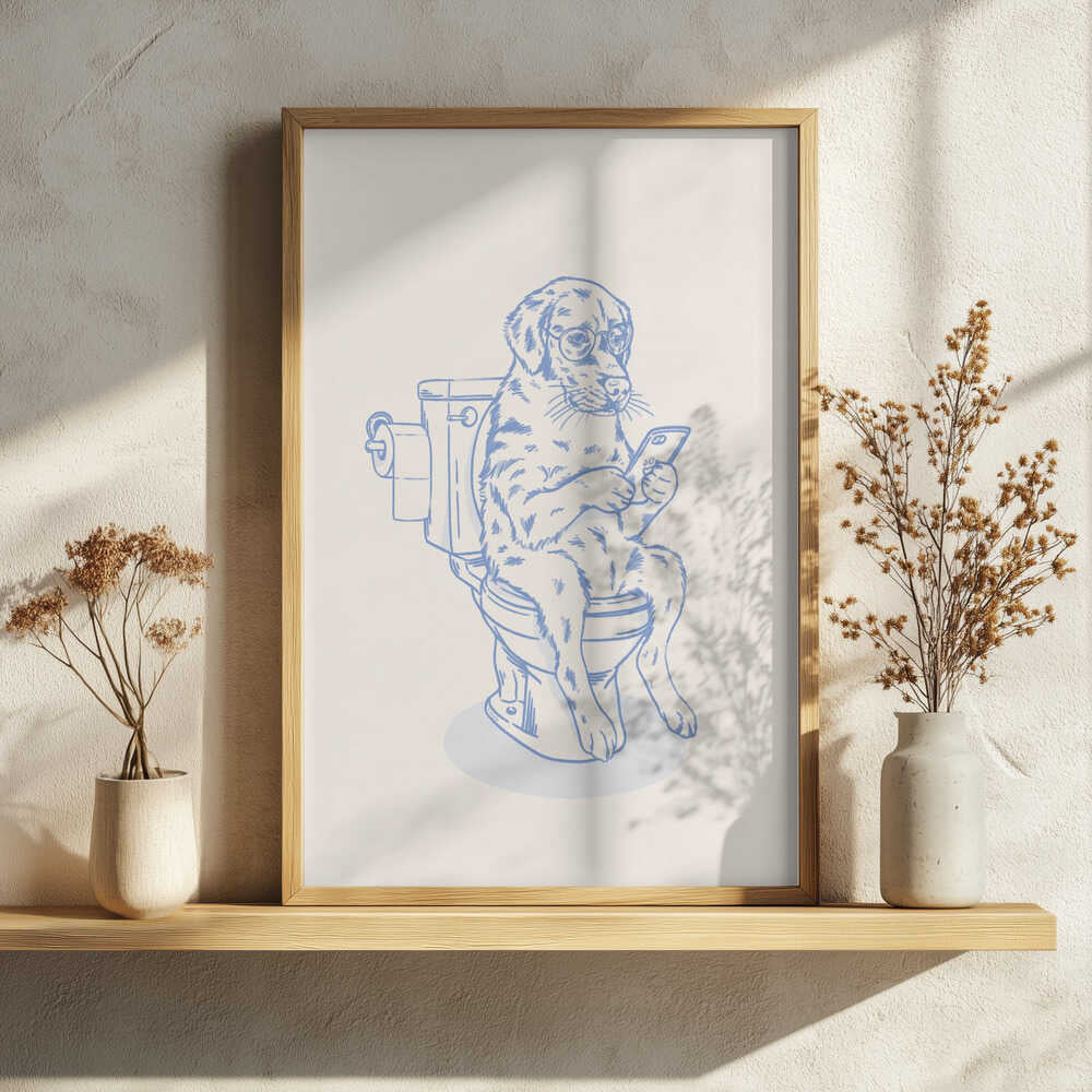 Funny Dog On Toilet Art Print UK — Animal Vibrant Wall Art — Bathroom — Wall It All Prints