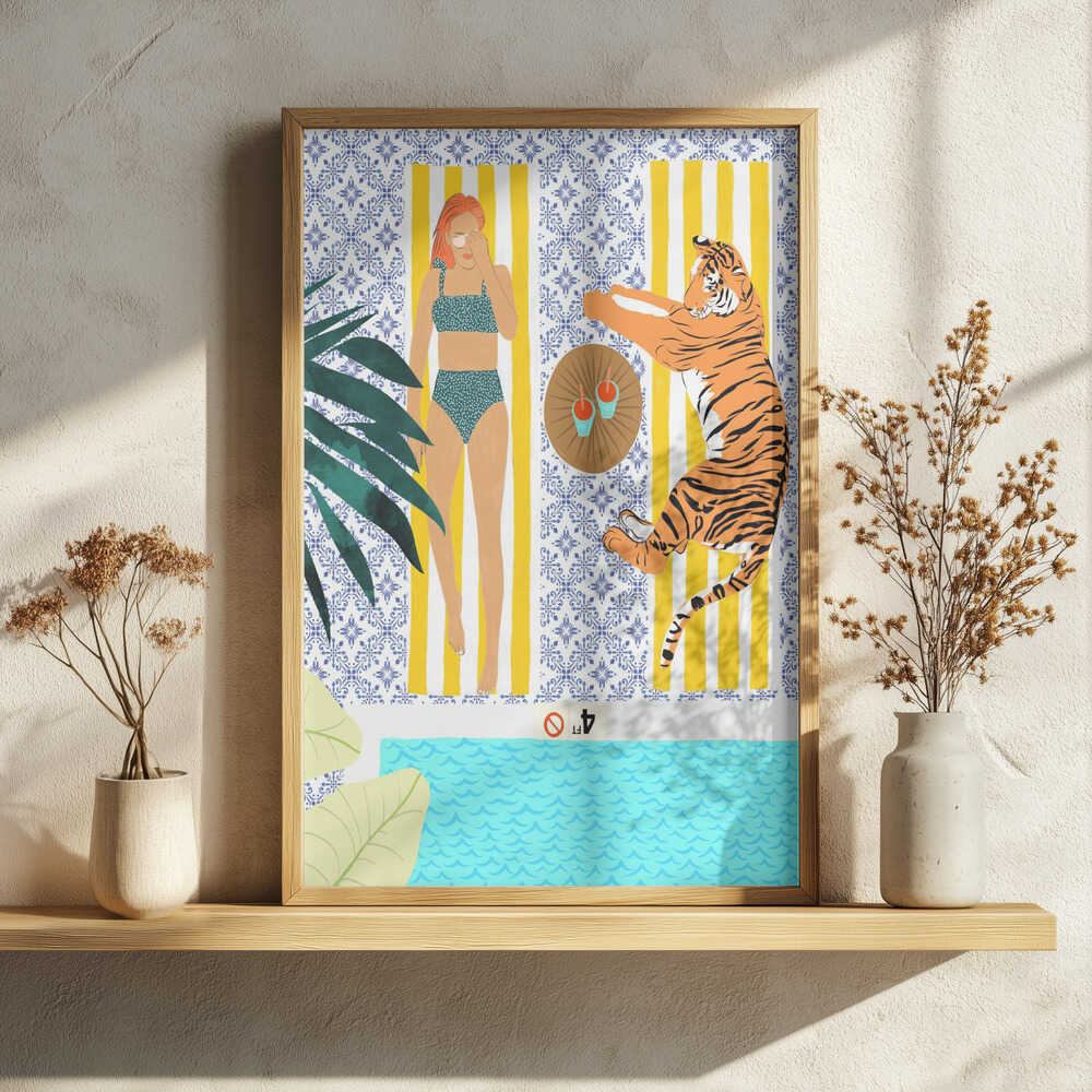 Tropical Tiger Pool Day Art Print UK — Portrait Vibrant Wall Art — Living Room — Wall It All Prints