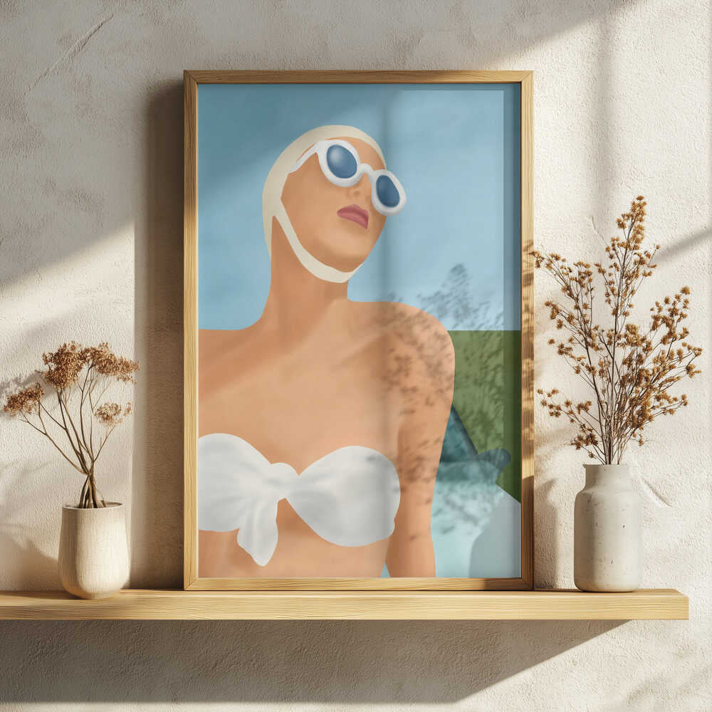 Retro Summer Swimmer Art Print UK — Portrait Minimal Wall Art — Living Room — Wall It All Prints