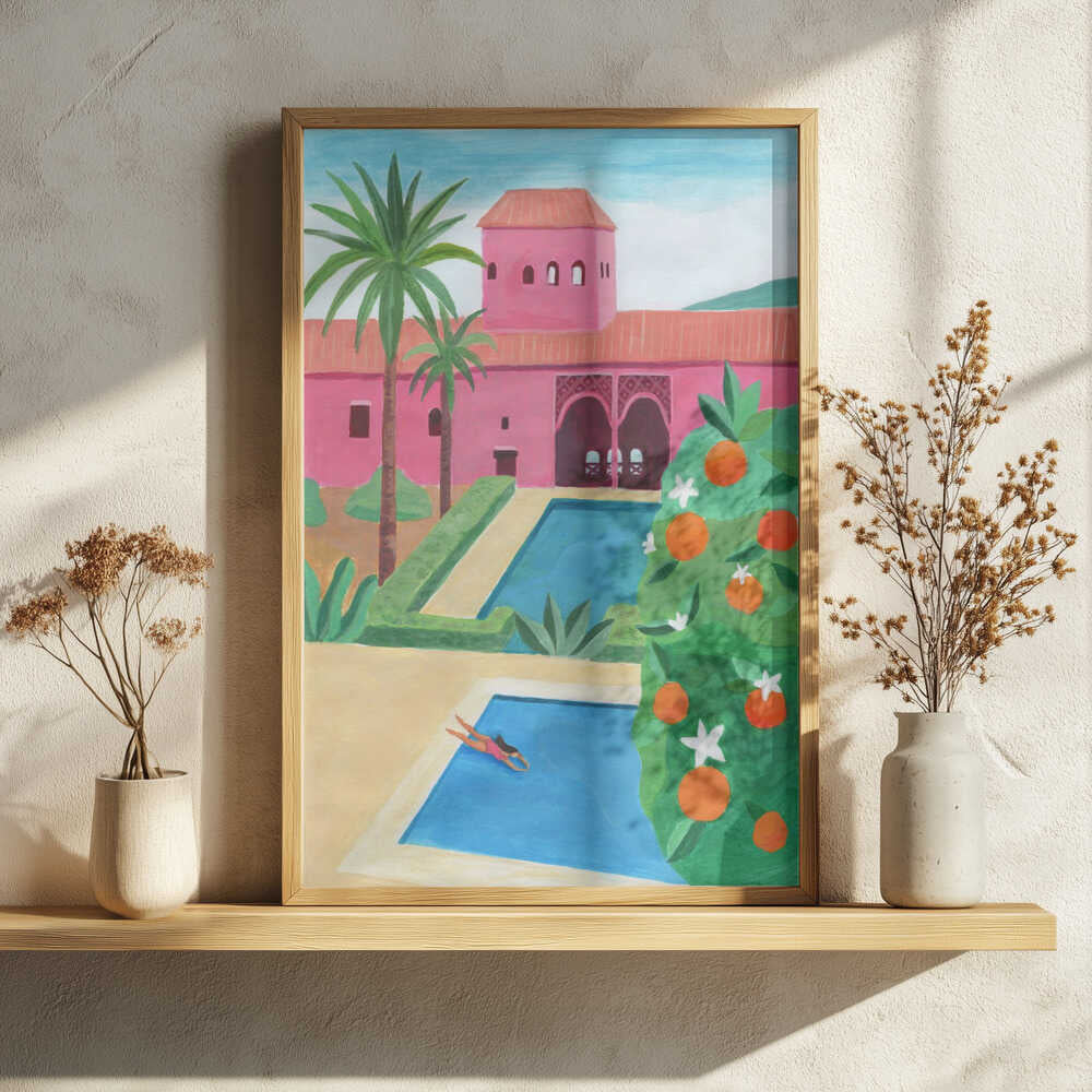 Pink Villa Pool Day Art Print UK — Botanical Vibrant Wall Art — Living Room — Wall It All Prints