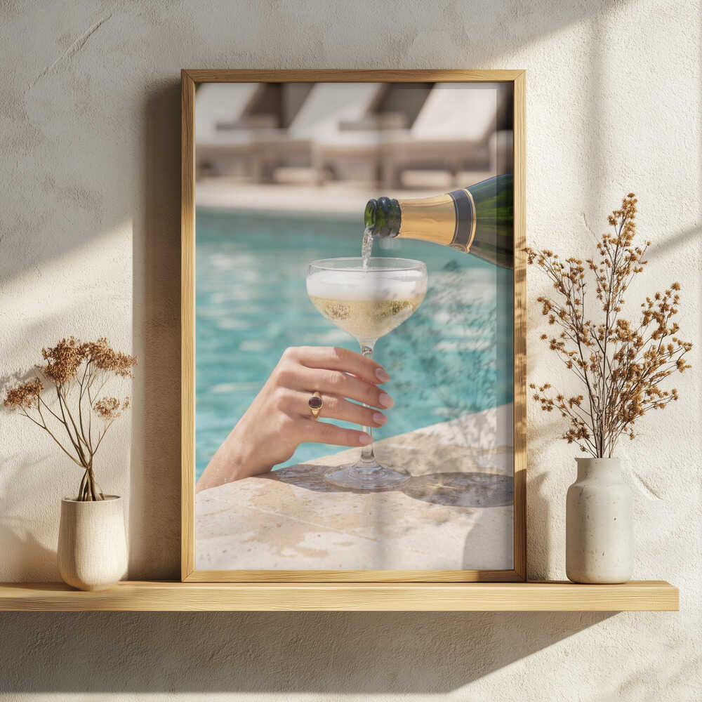 Luxury Poolside Champagne Art Print UK — Vintage Warm Wall Art — Kitchen — Wall It All Prints