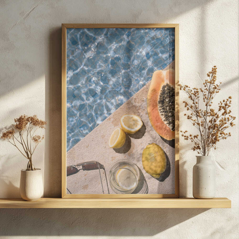 Sunny Poolside Fruits Art Print UK — Animal Vibrant Wall Art — Kitchen — Wall It All Prints