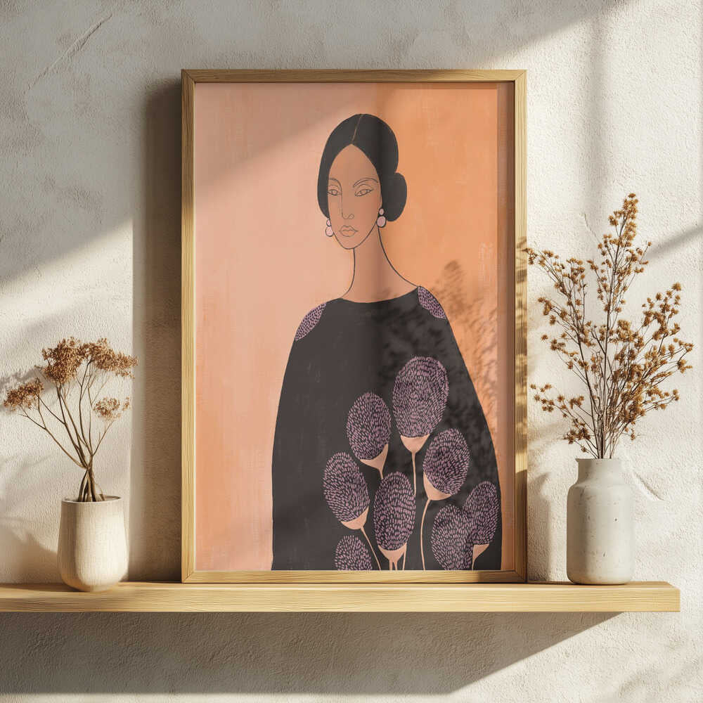 Elegant Woman Dark Floral Art Print UK — Botanical Calm Wall Art — Living Room — Wall It All Prints