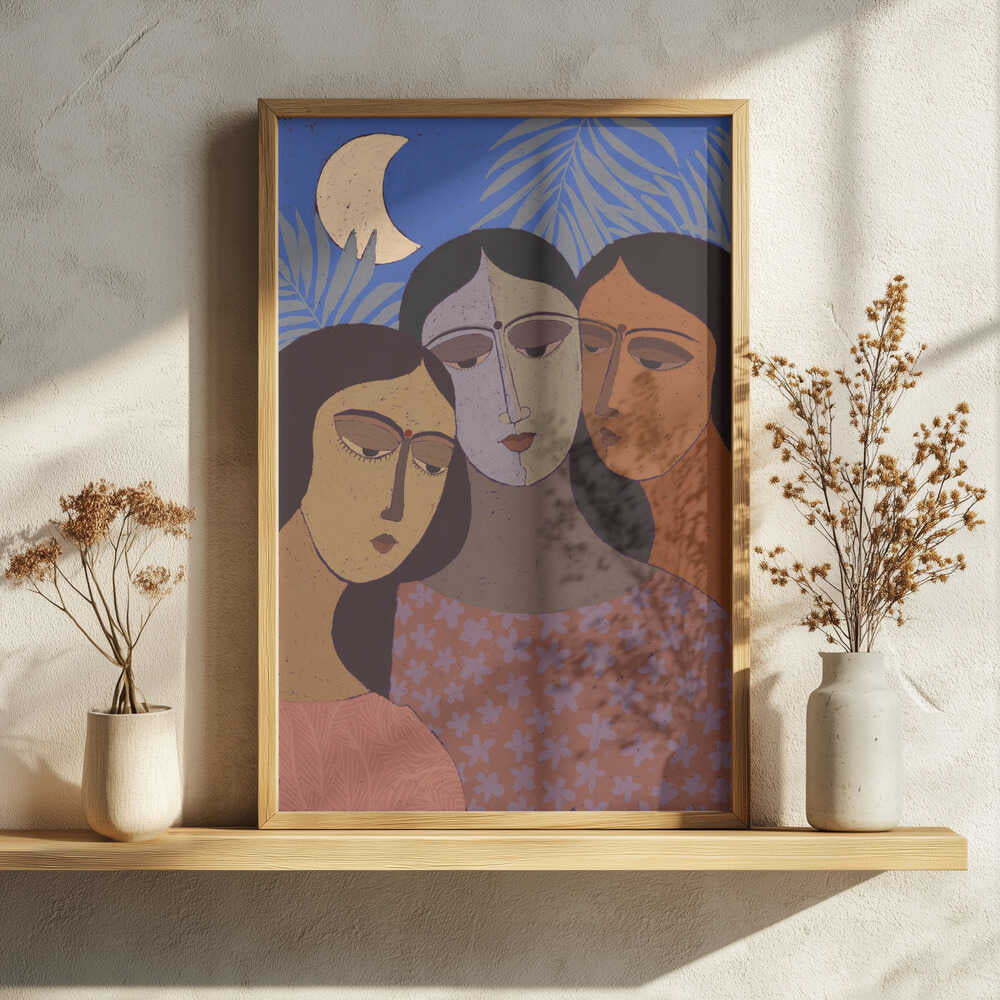 Three Women Under Moon Art Print UK — Dark Moody Calm Wall Art — Bedroom — Wall It All Prints