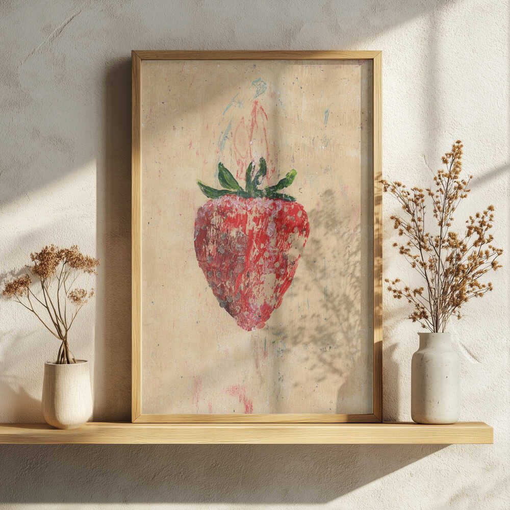 Rustic Painted Strawberry Art Print UK — Botanical Warm Wall Art — Kitchen — Wall It All Prints