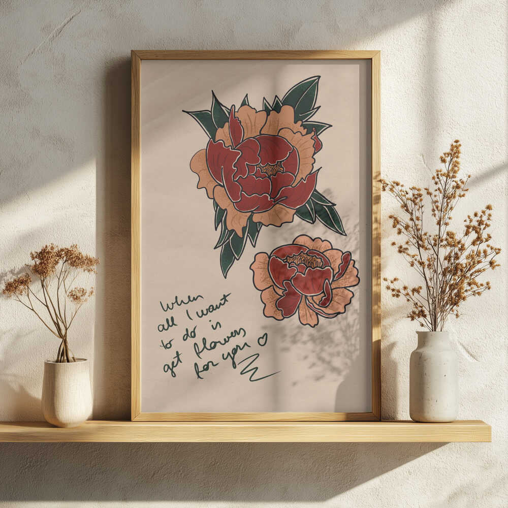 Sweet Peony Art Art Print UK — Botanical Warm Wall Art — Living Room — Wall It All Prints