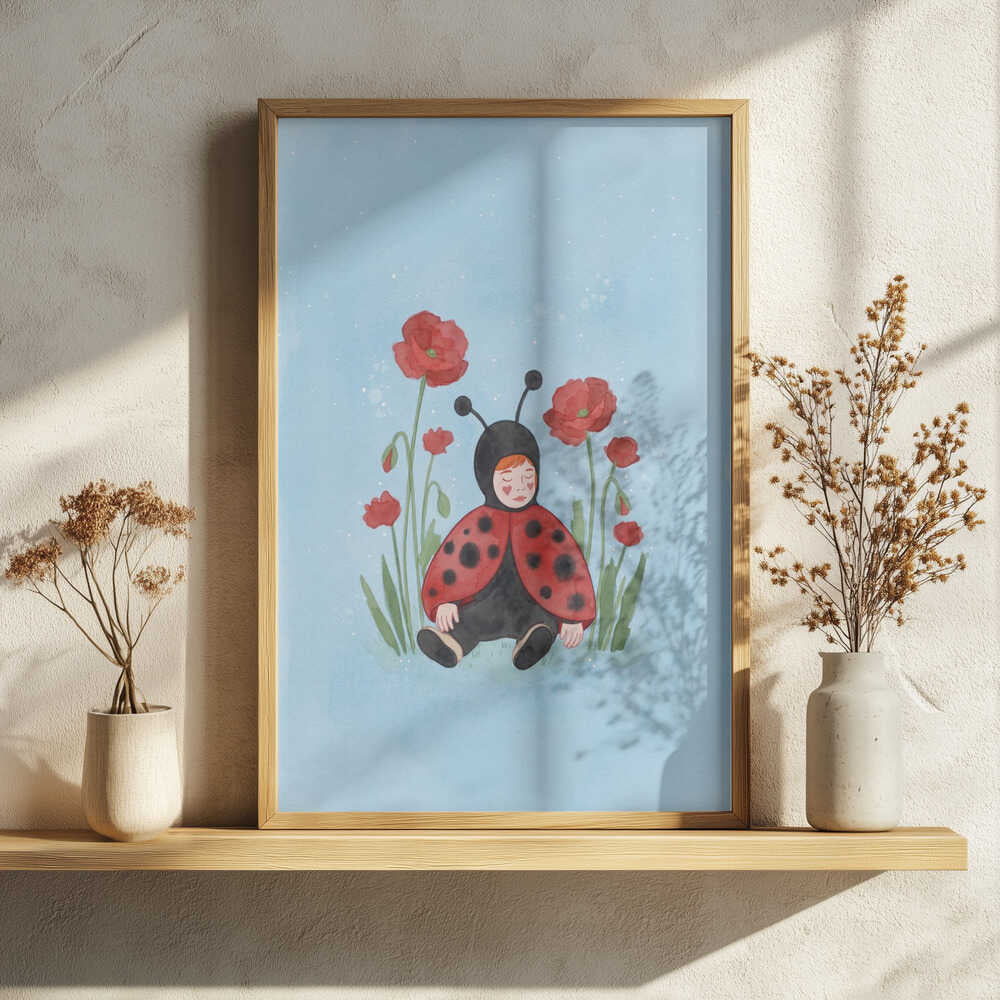 Sleeping Ladybug Baby Art Print UK — Botanical Calm Wall Art — Nursery — Wall It All Prints