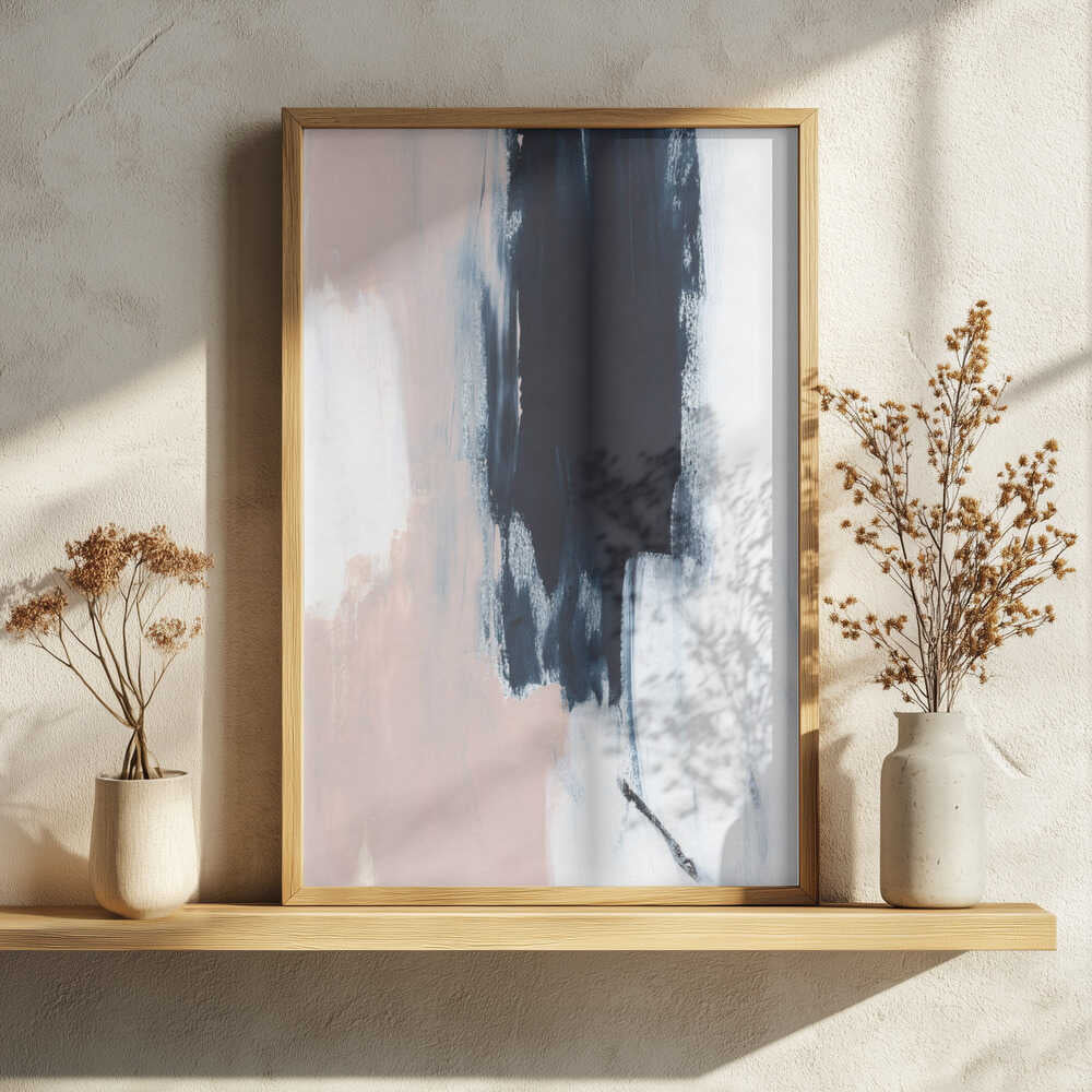 Abstract Navy Blush Strokes Art Print UK — Abstract Calm Wall Art — Bedroom — Wall It All Prints