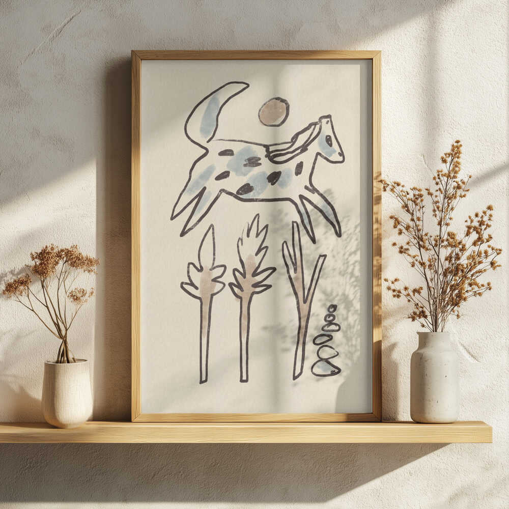 Leaping Desert Horse Art Print UK — Botanical Calm Wall Art — Bedroom — Wall It All Prints