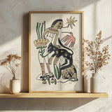 Folk Figure and Panther Art Print UK — Botanical Dark Wall Art — Living Room — Wall It All Prints