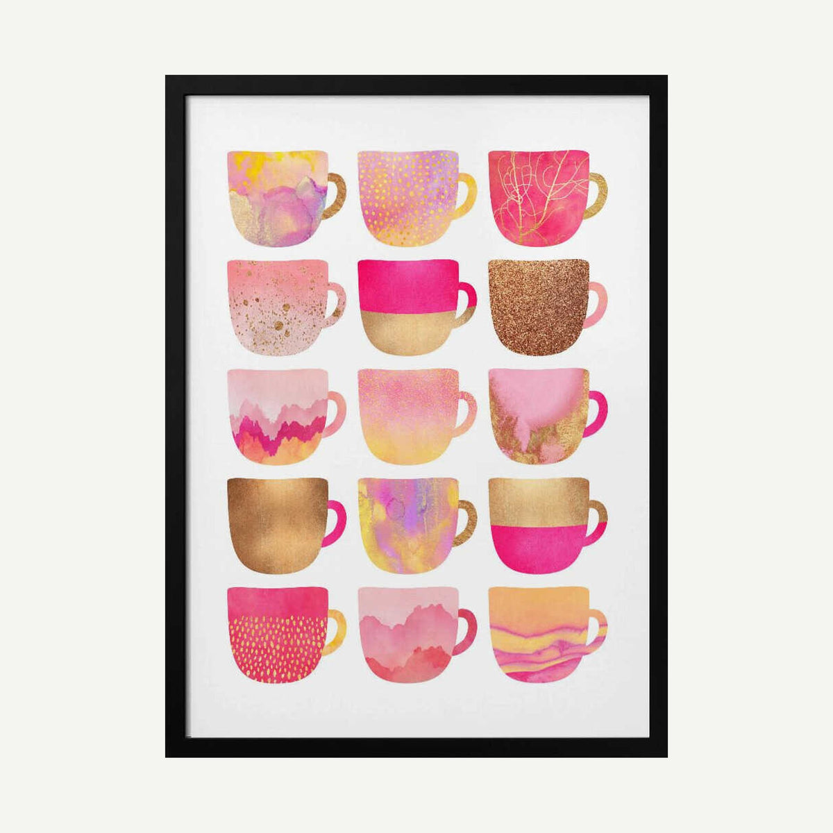 Pink Gold Cup Collection Art Print UK — Abstract Vibrant Wall Art — Kitchen — Wall It All Prints