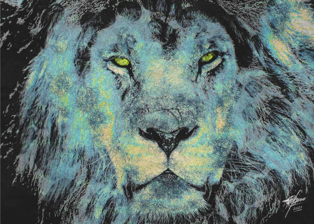 Majestic Blue Lion Art Print UK — Abstract Vibrant Wall Art — Living Room — Wall It All Prints