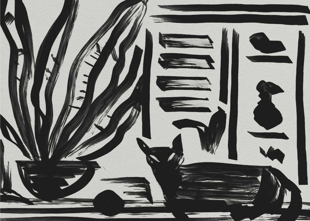 Abstract Black Cat Plant Art Print UK — Botanical Dark Wall Art — Office — Wall It All Prints